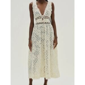 For Love & Lemons Cream Snowflake Daisy Lace & Sequin Mesh Midi Dress Medium